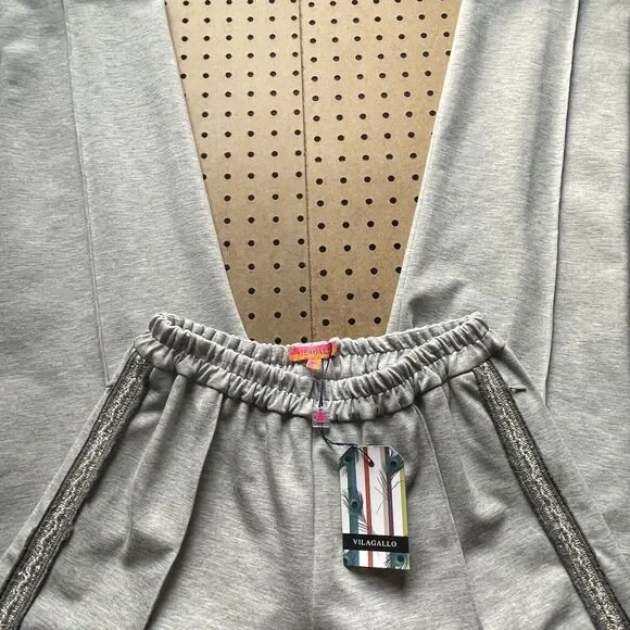 NWT Vilagallo Pants Womens Size 14 Gray Pearls Gray Sweat 26564 Portugal